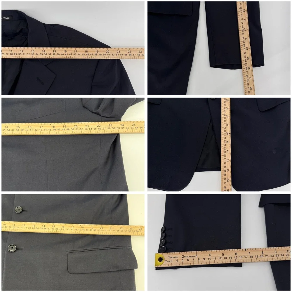 Pal Zileri Blazer Mens 56 XL Navy Blue Solid Virgin Wool 3-Button Sport Coat